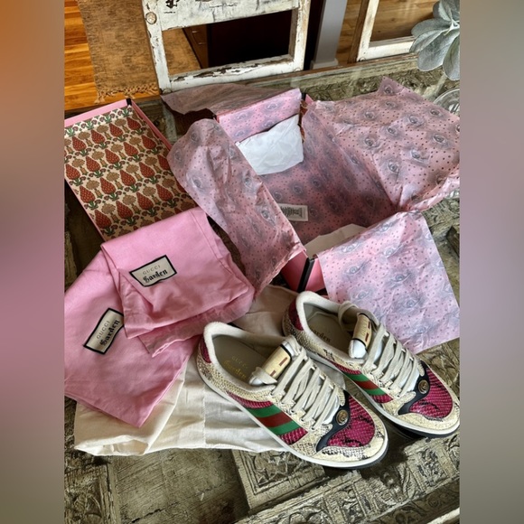 LIMITED EDITION Gucci Garden exclusive real python skin screener sneakers - Picture 2 of 7